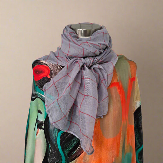 Grey + Red Stripe | Grid Scarf