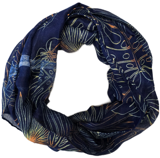 Navy with neon Monstera Scarf