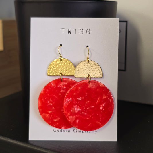Fluoro Red Disk Earrings