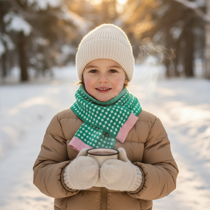 Kids Diamond Check Scarf | Green