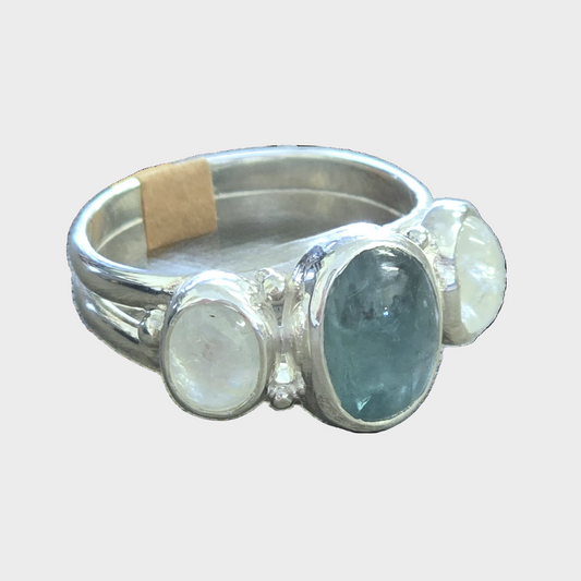 Blue Kyanite + Moonstone Ring