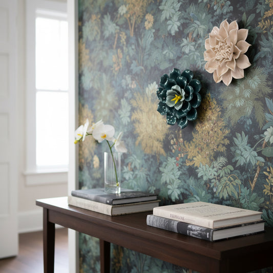 Dahlias Ceramic Wall Flower | Teal