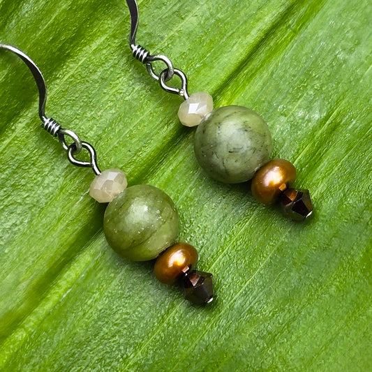 Nephite Jade + Pearl Earrings | Set 33
