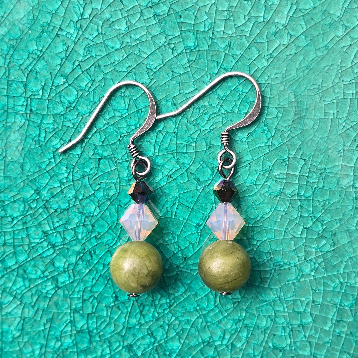 Nephrite Jade + Swarovski Earrings | Set 34