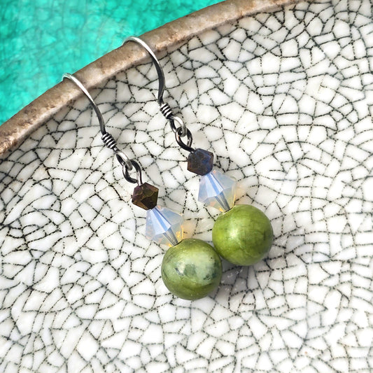 Nephrite Jade + Swarovski Earrings | Set 34