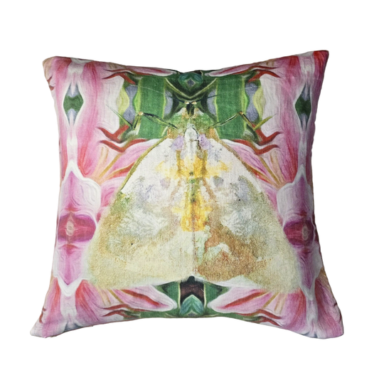Floral Green Moth Cushion Cover
