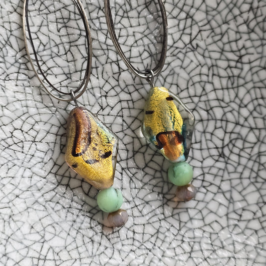 Glass Bead + Green Jasper Earrings | Set 43