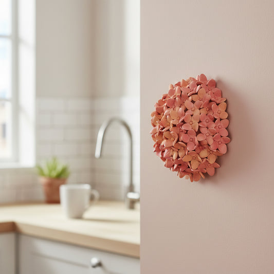 Hydrangea Ceramic Wall Flower | Pink / Orange