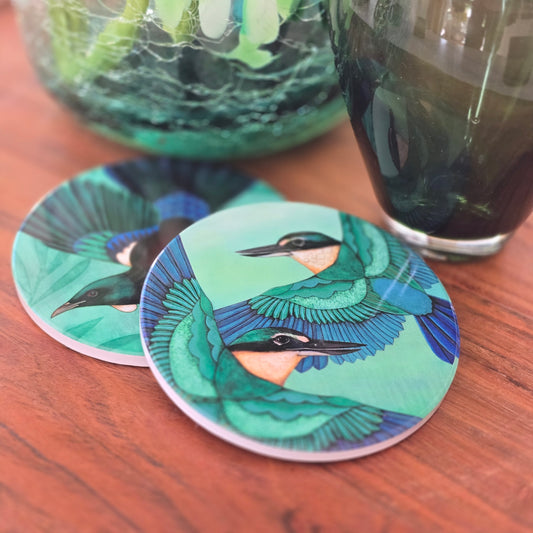 Ceramic coaster | Sacred Kingfisher in flight