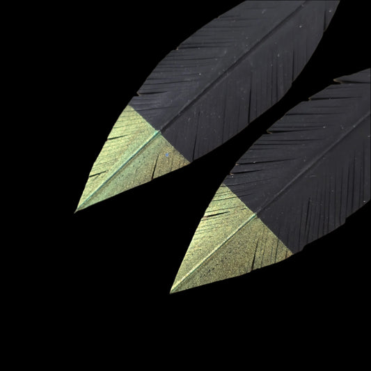 Pique Feather Earrings | Green Gold Tip