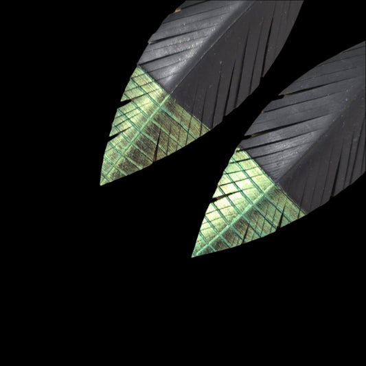 Pique Feather Earrings | Green Gold Tip