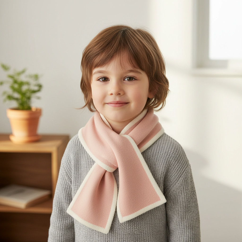 Kids Pink + Oat Trim Scarf