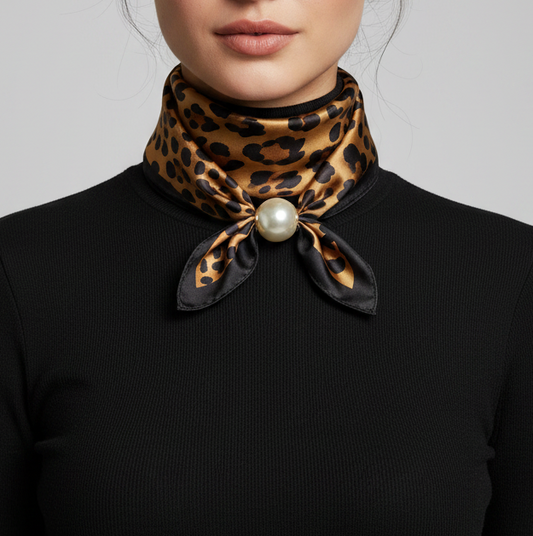 Pearl Fasten Neck Scarf | Amber Leopard