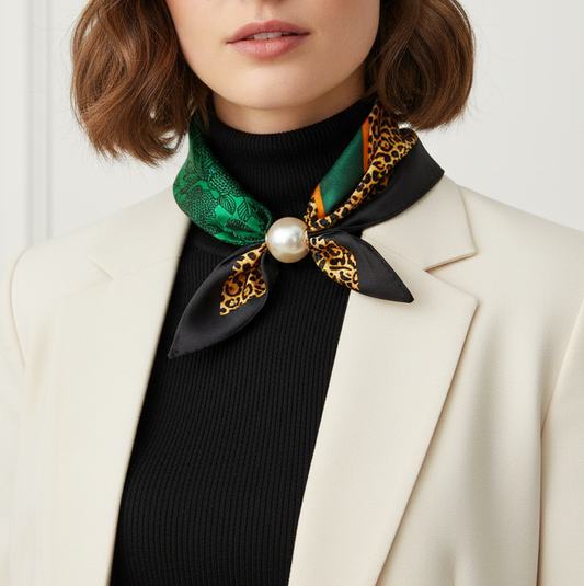 Pearl Fasten Neck Scarf | Emerald Safari