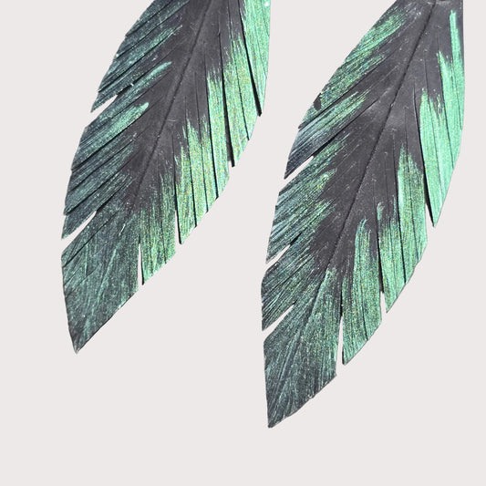 Pique Feather Earrings | Green Gold