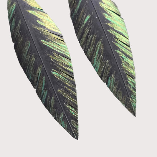 Pique Feather Earrings | Green Gold