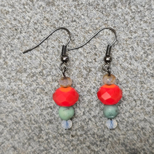 Red Crystal + Green Jasper Earrings | Set 44