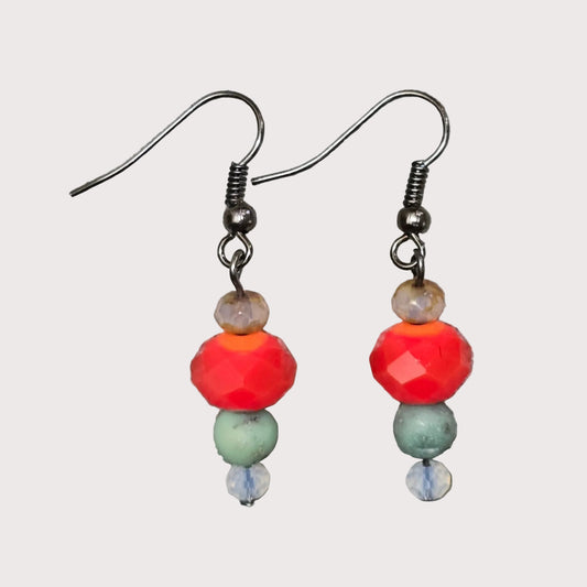 Red Crystal + Green Jasper Earrings | Set 44