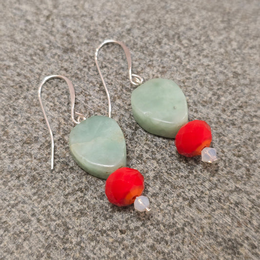 Red Crystal + Green Quartz Earrings | Set 45