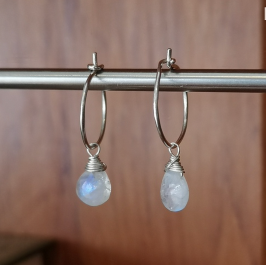 Teardrop Moonstone Hoops