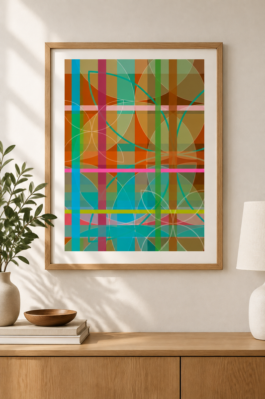 Blue Tartan Flora Art Print