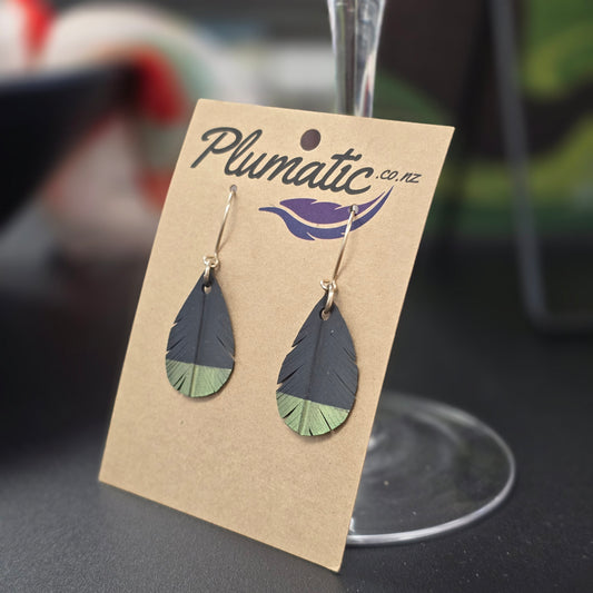 Teardrop Feather Earrings | Olive Tip
