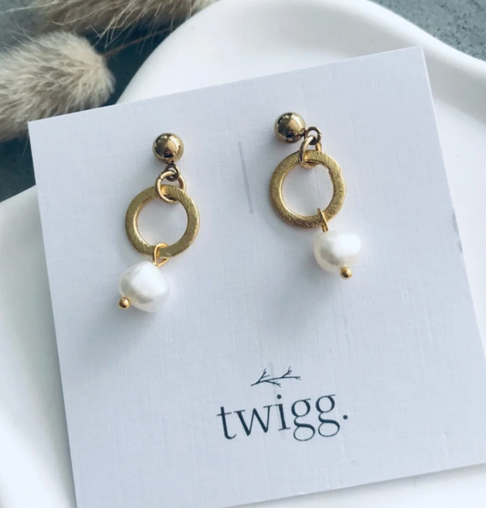 TwiggBrushedCirclePearlStudEarringsJewellery