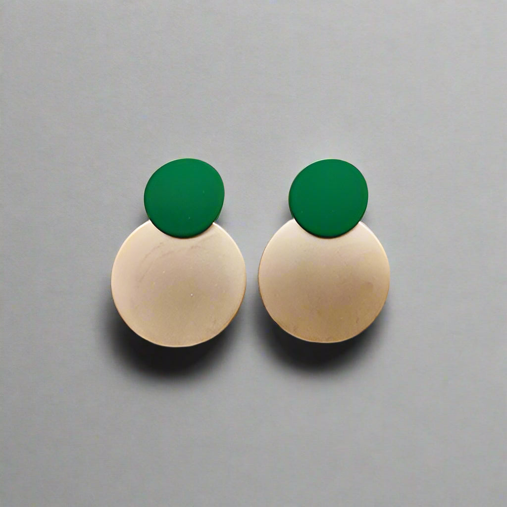 Stacey Green + Gold Disk Earrings