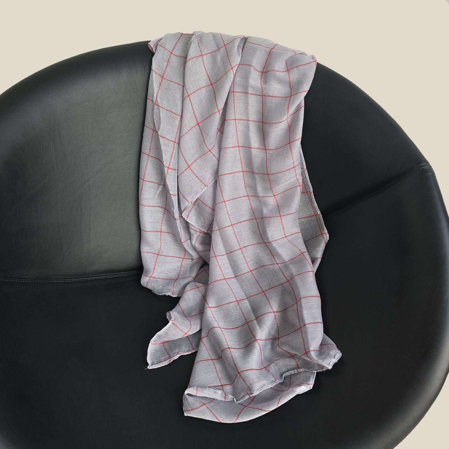 Grey + Red Stripe | Grid Scarf