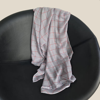 Grey + Red Stripe | Grid Scarf