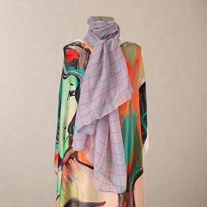 Grey + Red Stripe | Grid Scarf