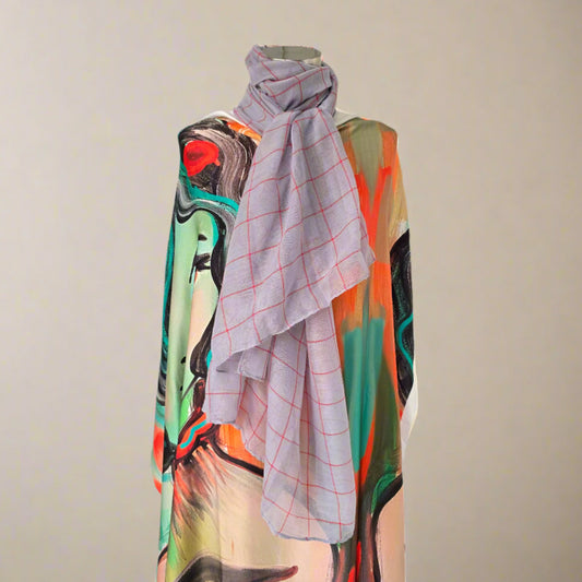 Grey + Red Stripe | Grid Scarf