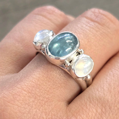 Blue Kyanite + Moonstone Ring