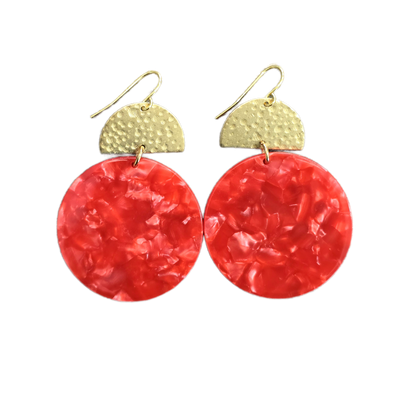 Fluoro Red Disk Earrings
