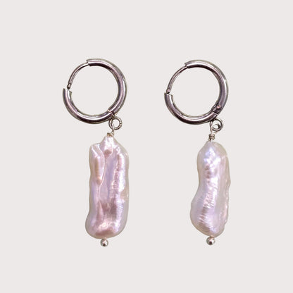 White Long Pearl Earrings | Silver
