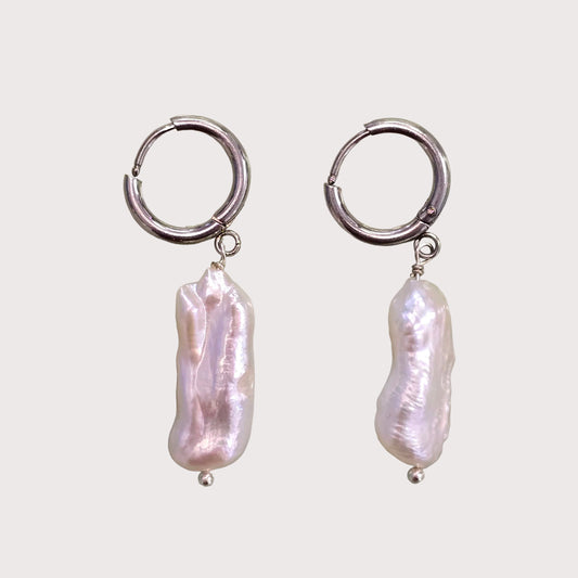 White Long Pearl Earrings | Silver