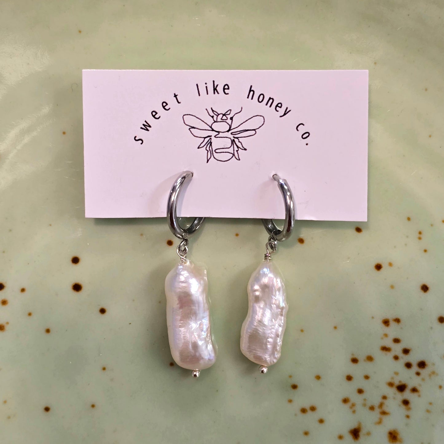 White Long Pearl Earrings | Silver