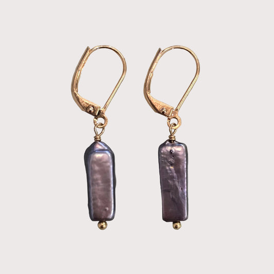 Purple Pearl Earrings | Gold