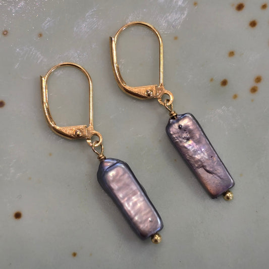 Purple Pearl Earrings | Gold