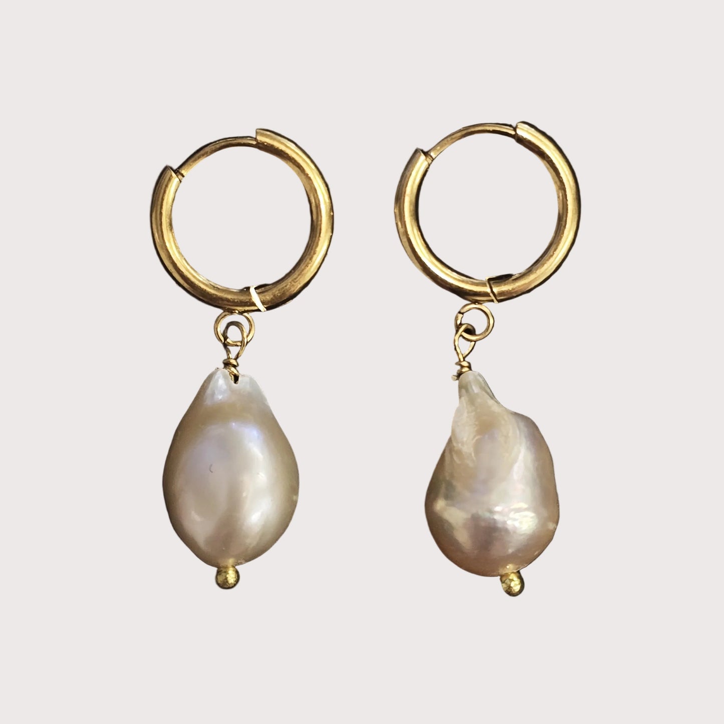 Pink Pearl Huggie Earrings | Gold