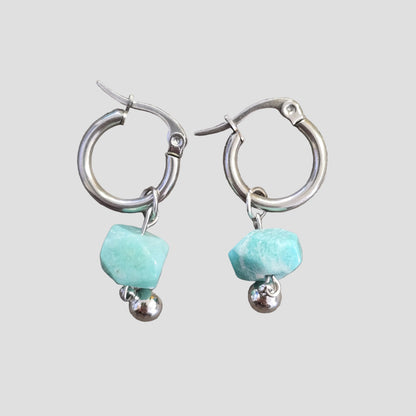 Aquamarine mineral Hoops | Silver