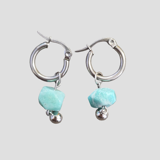 Aquamarine mineral Hoops | Silver