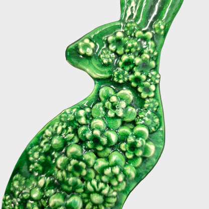 Floral Green Rabbit | Ceramic Wall Art