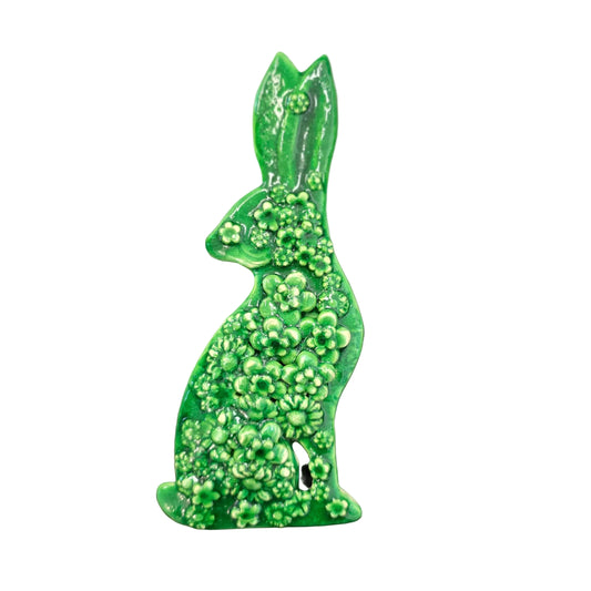 Floral Green Rabbit | Ceramic Wall Art