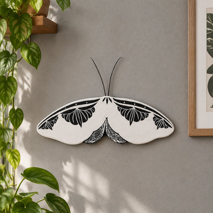 Ceramic White Moth Wall Art | Large 3