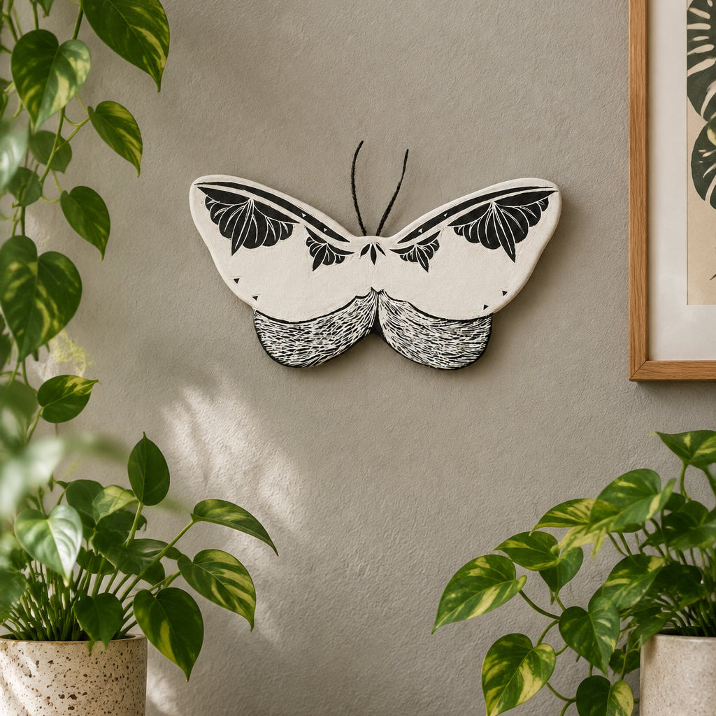 Ceramic White Moth Wall Art | Large 6