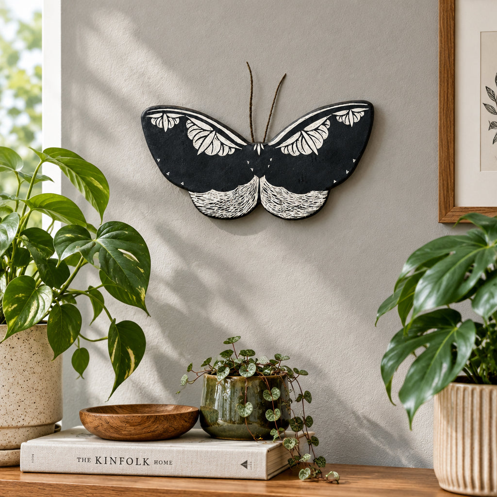 Ceramic Black Moth Wall Art | Large 5