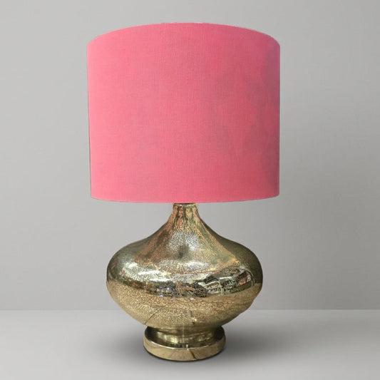 Chrome Glass Table Lamp | Silk Pink Shade