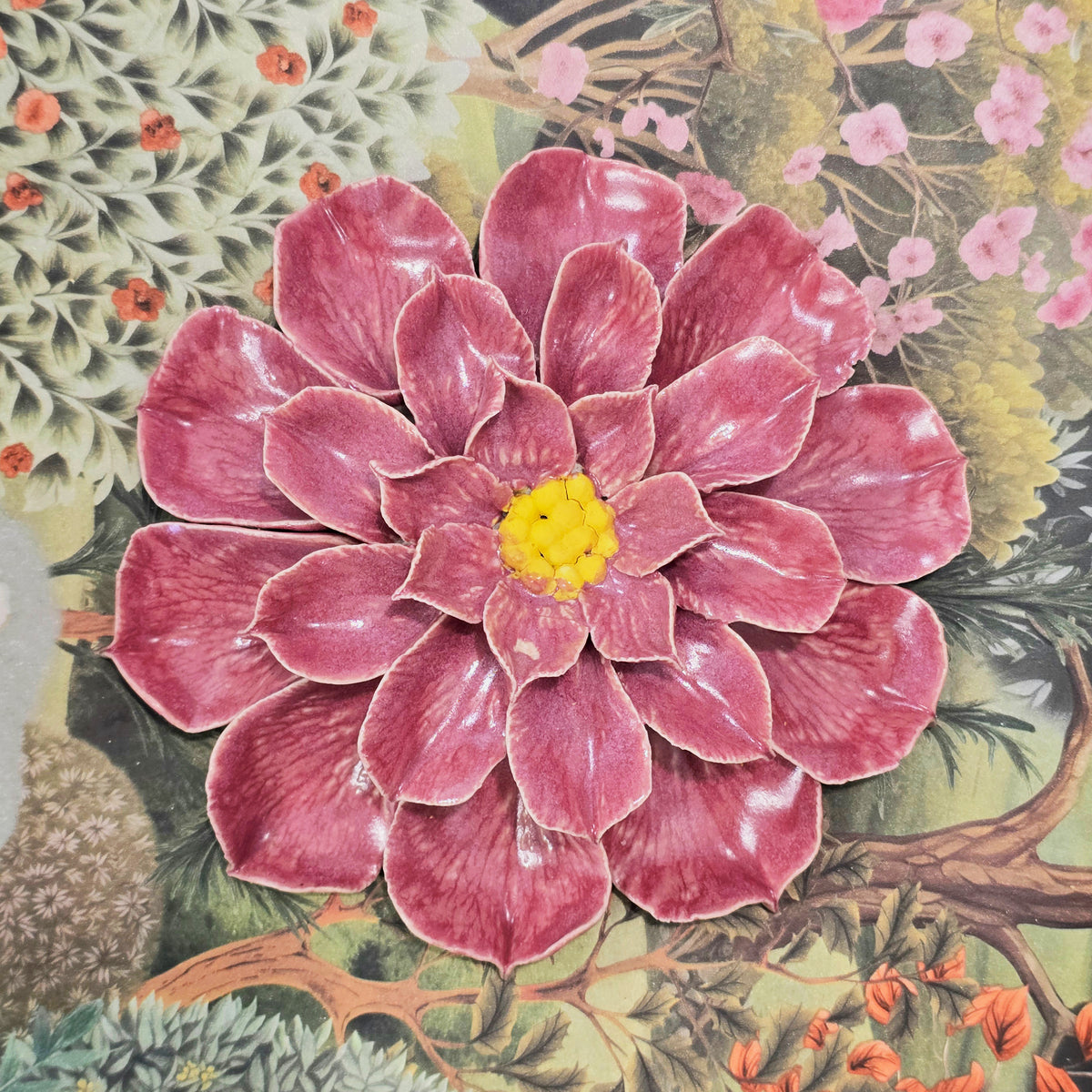 Dahlias Ceramic Wall Flower | Glazed Pink