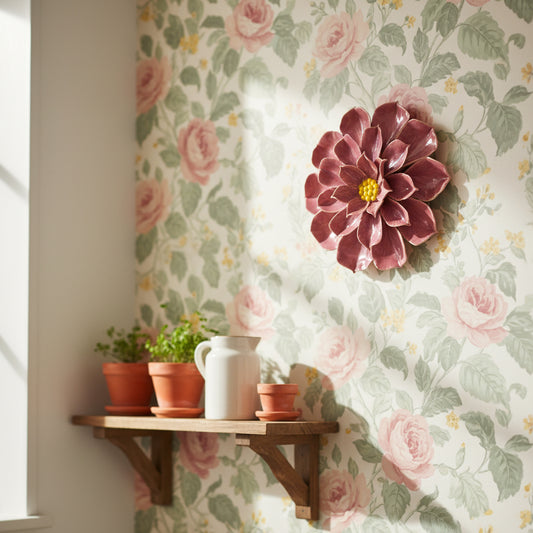 Dahlias Ceramic Wall Flower | Glazed Pink